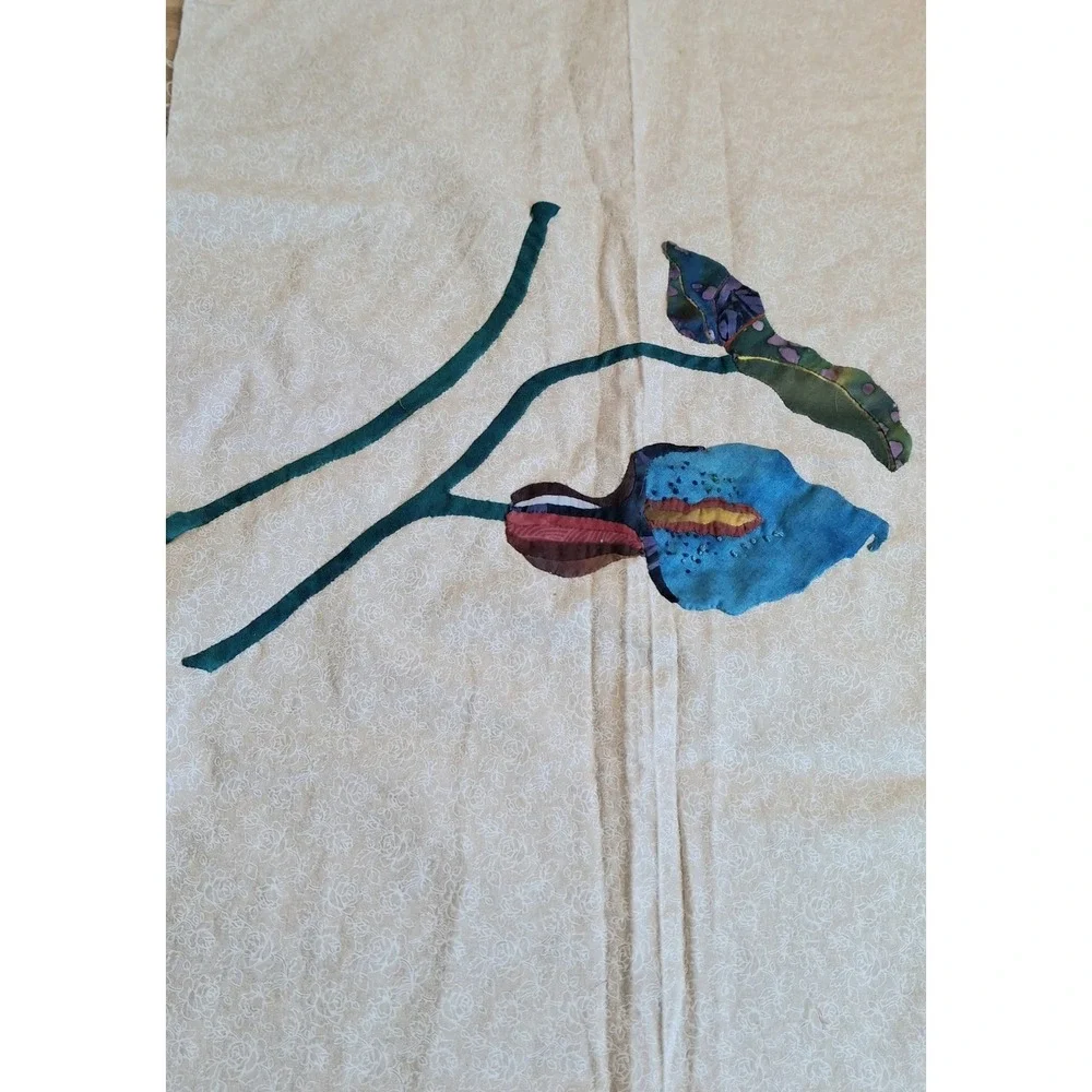 Hand Appliqué Batik Art Quilt Blocks UFO Lot of 7 Unfinished Floral Quilt Panels